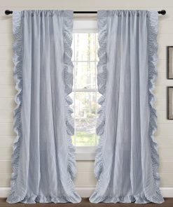 Farmhouse Stripe Reyna Ruffle Window Curtain Panel Set