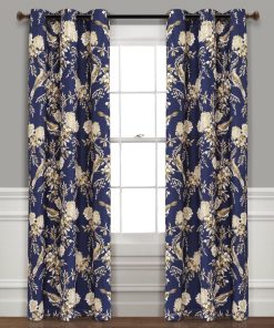 Farmhouse Bird And Flower Insulated Grommet Blackout Window Curtain Panel Set