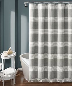 Tucker Stripe Yarn Dyed Knotted Tassel Shower Curtain