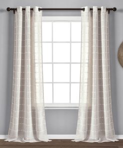 Farmhouse Textured Grommet Sheer Window Curtain Panel Set