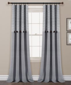Farmhouse Button Stripe Yarn Dyed Woven Cotton Blend Window Curtain Panel Set