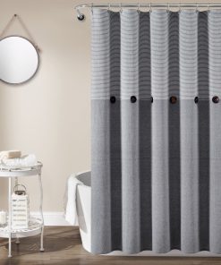 Farmhouse Button Stripe Yarn Dyed Shower Curtain