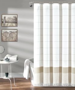 Stripe Yarn Dyed Tassel Fringe Woven Cotton Shower Curtain