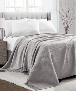 Waffle Cotton Knit Tassel Fringe Blanket/Coverlet