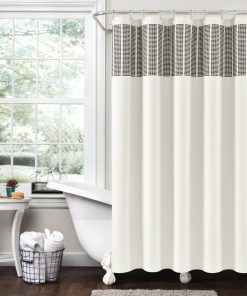 Stitched Woven Stripe Yarn Dyed Recycled Cotton Blend Shower Curtain