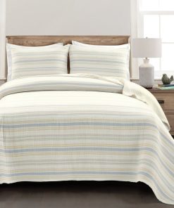 Solange Stripe Kantha Pick Stitch Yarn Dyed Cotton Woven Quilt/Coverlet Set