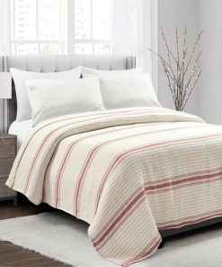 Farmhouse Stripe Kantha Pick Stitch Yarn Dyed Cotton Woven Blanket/Quilt/Coverlet