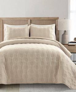 Hexagon Honeycomb Textured Cotton Quilt 3 Piece Set