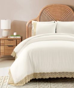 Scalloped Lace Cotton Duvet Cover 3 Piece Set