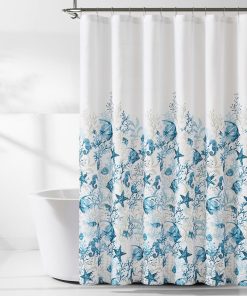 Oceana Watercolor Sea Life Linen Textured Shower Curtain