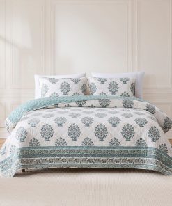 Sofia Flower Block Bouquet Reversible Cotton Quilt 3Pc Set