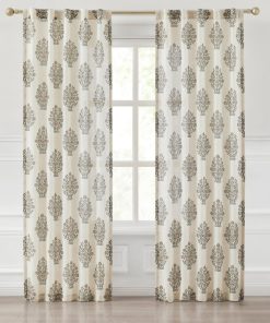 Sofia Flower Block Bouquet Linen Textured Window Curtain Panels