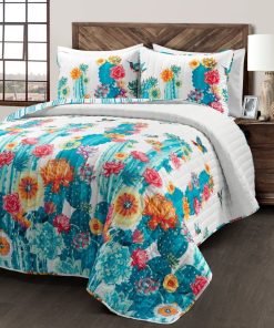 Southwest Vibrant Cactus Reversible 3 Piece Quilt Set