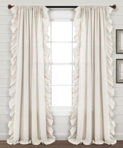 Faux Linen Ruffle Window Curtain Panel