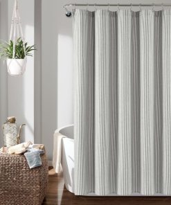 Farmhouse Vintage Stripe Yarn Dyed Recycled Cotton Blend Shower Curtain