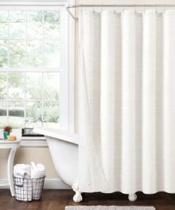 Farmhouse Textured Sheer With Peva Lining Shower Curtain Set