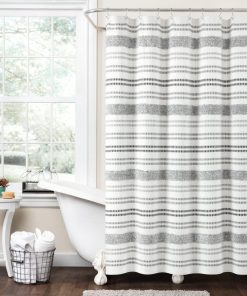 Modern Tufted Stripe Yarn Dyed Recycled Cotton Blend Shower Curtain